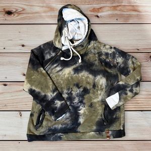 Ampersand pullover hoodie green tie dye mixed media